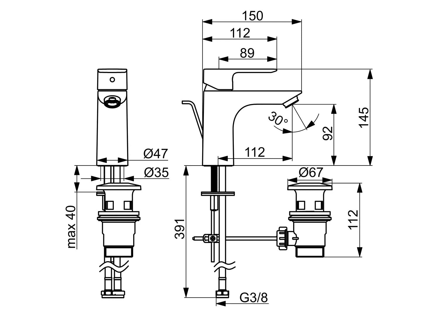 HANSA HANSABASIC XL Waschtischarmatur mit Ablaufgarnitur 55502203 - Chrom